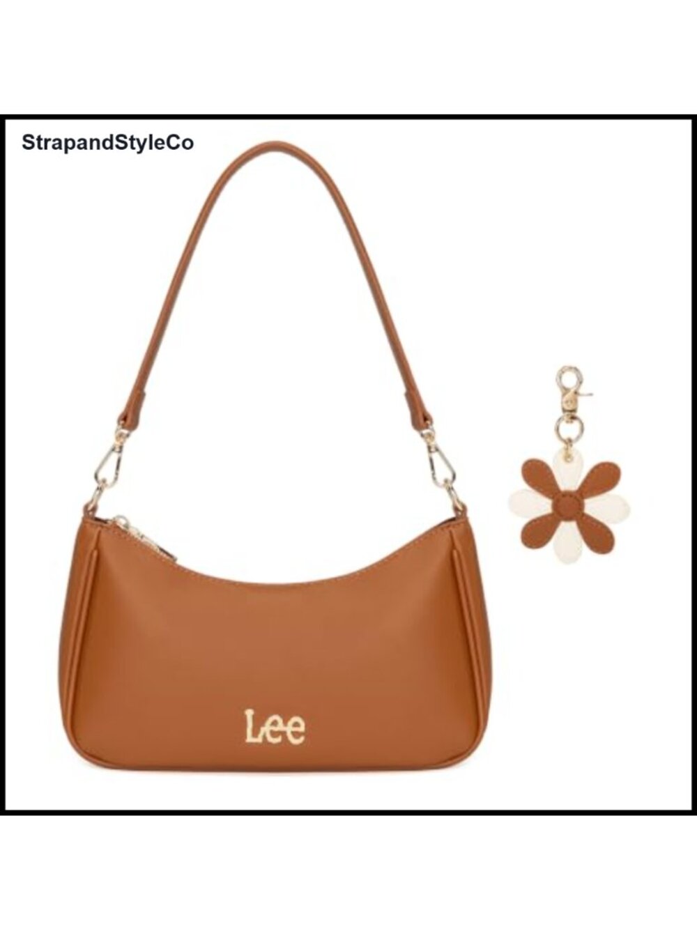 Small Faux Leather Hobo Shoulder Bag with Detachable Flower Keychain